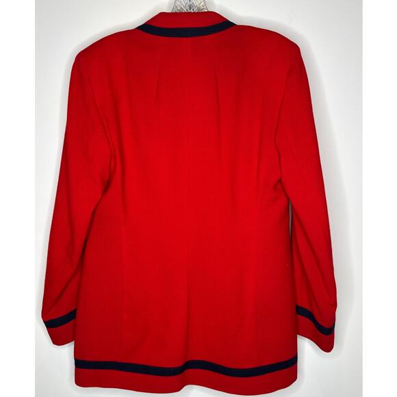 Vintage 1980s Red Navy Trim Power Suit Blazer Pencil Skirt Set Made in USA XS-S - Picture 5 of 15